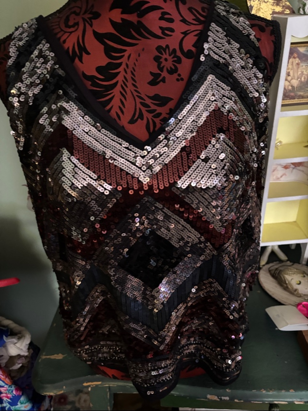 H&M Sequin Chevron Camisole in Black and Burgundy